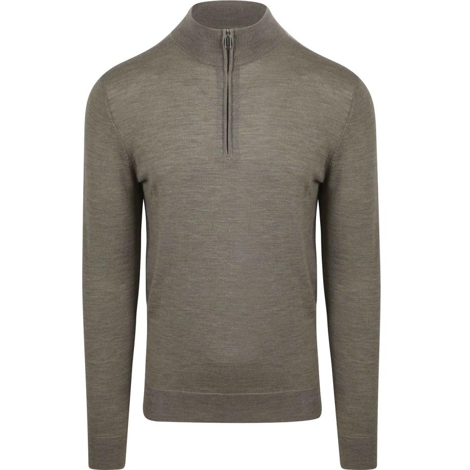 Profuomo Half Zip Pullover Merinowol Groen Groen