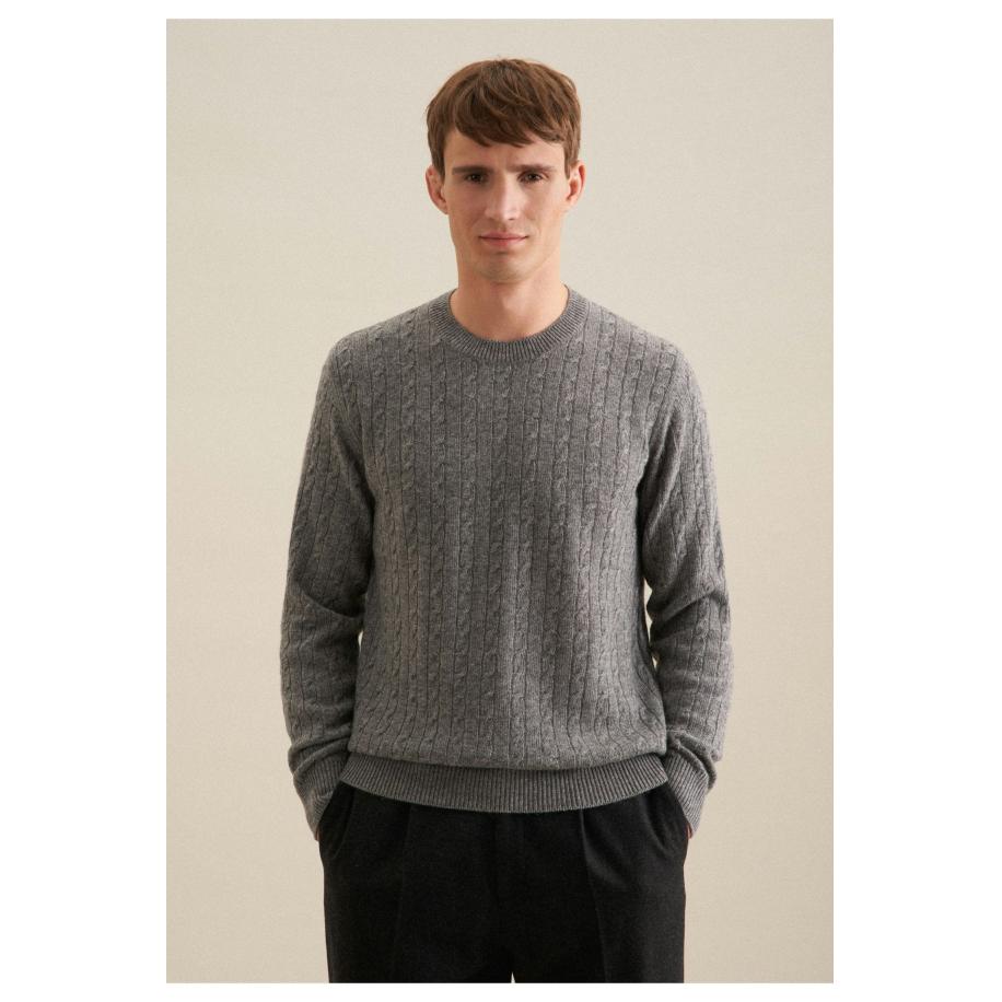 Seidensticker Trui ronde halslichtgrijs, Cable knit Grijs