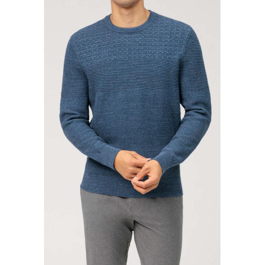 OLYMP Casual Trui ronde hals rook blauw, Effen Blauw