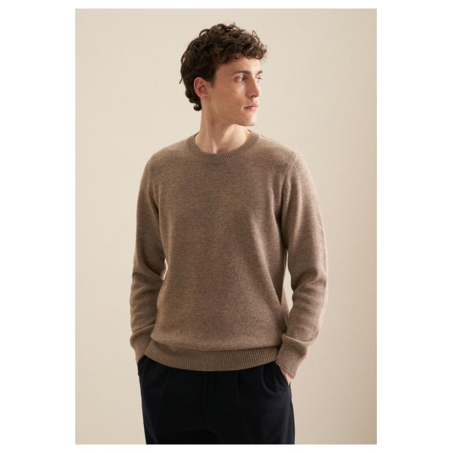 Seidensticker Trui ronde halsbeige, Melange Bruin