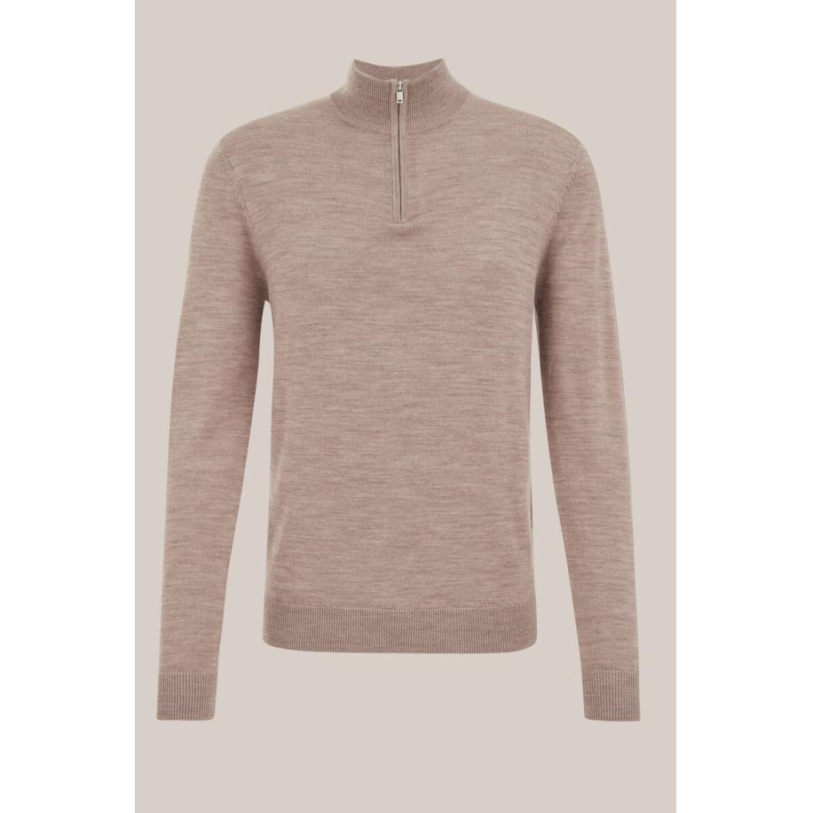 Fundamentals heren Slim fit trui van merinowol - Lichtbruin - Merino wol - Maat: XXL Bruin