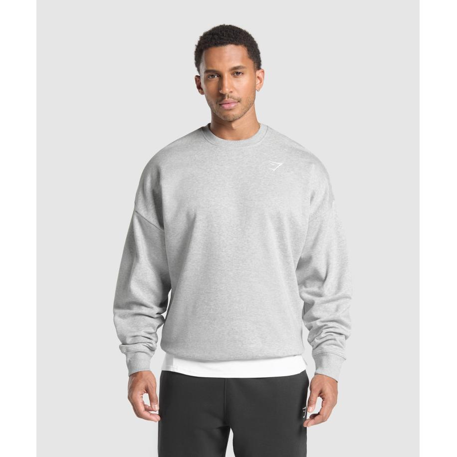 Gymshark Oversized Crest Crew Light Grey Core Marl Grijs