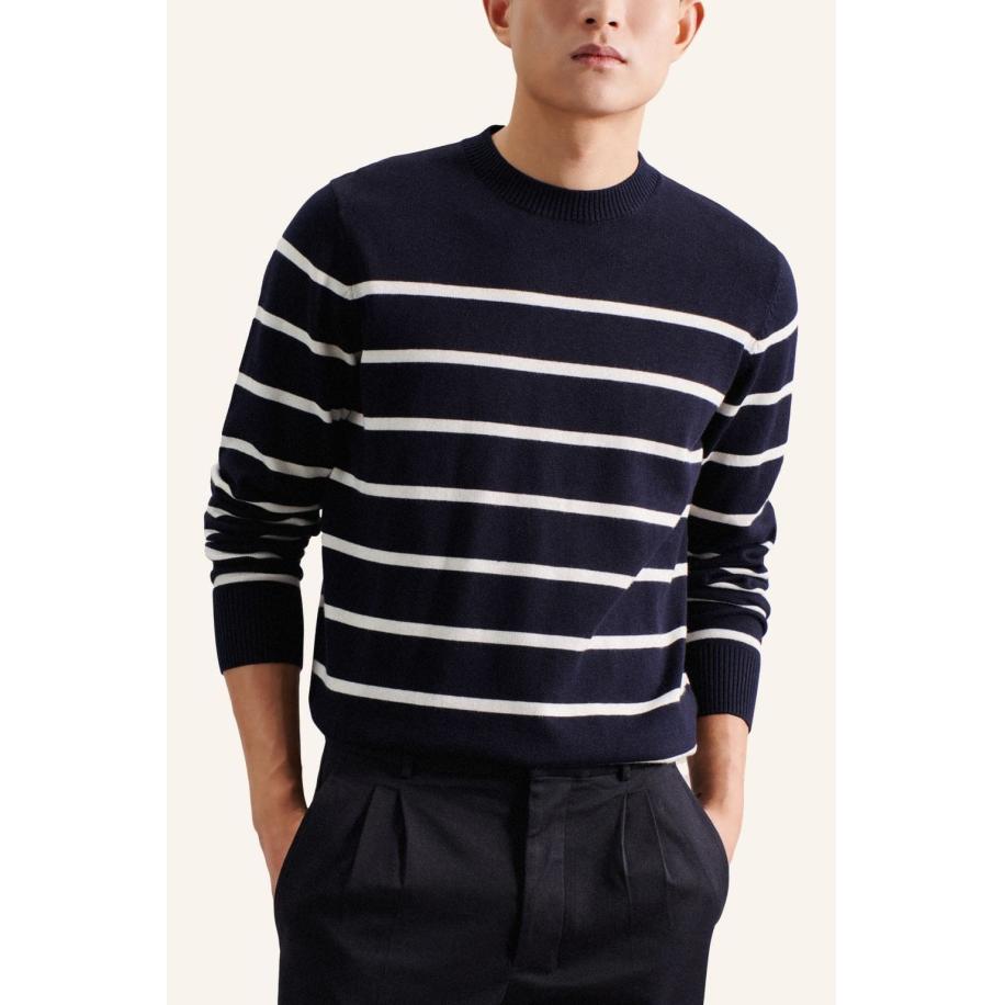 Seidensticker Trui ronde halsdonkerblauw, Horizontale strepen Blauw