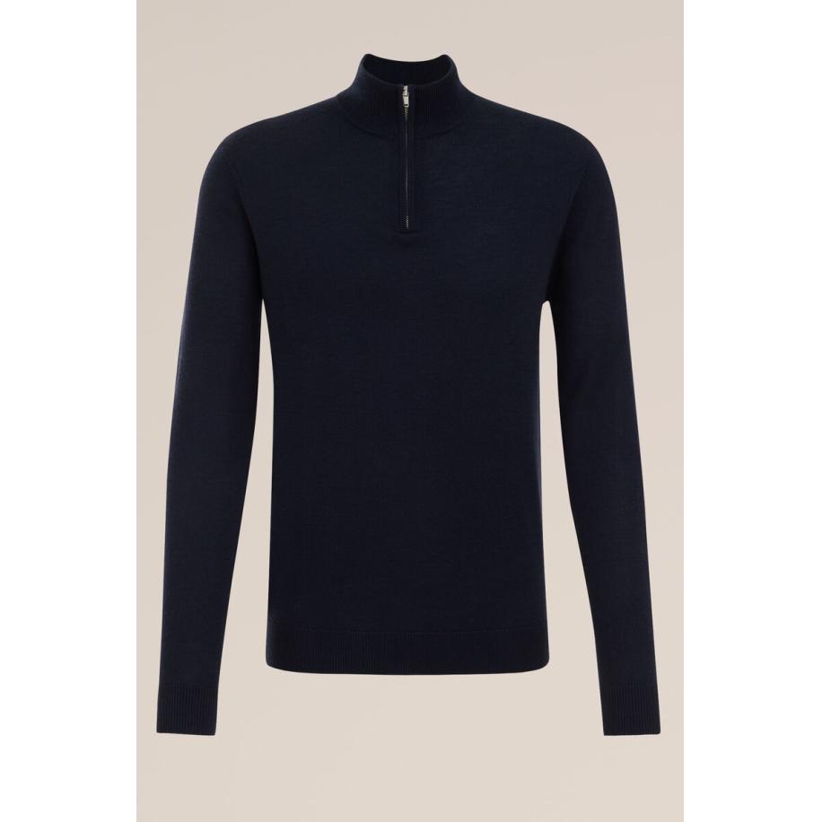 Fundamentals heren trui met rits van merinowol - Marineblauw - Merino wol - Maat: XS Blauw