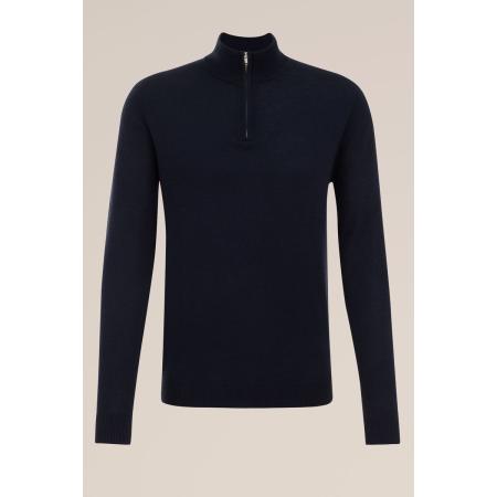 Fundamentals heren trui met rits van merinowol - Marineblauw - Merino wol - Maat: XS