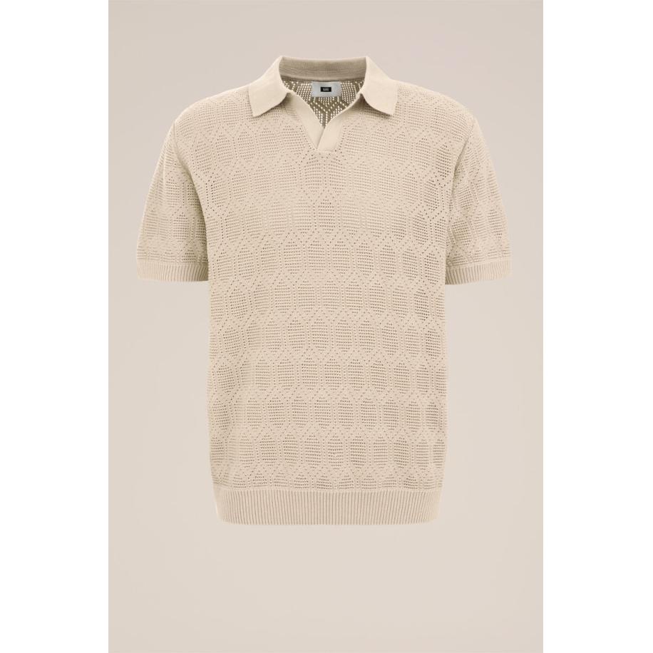 WE Fashion Heren Regular fit gehaakte polo - Regular fit - Beige - Katoen - Maat: L Bruin