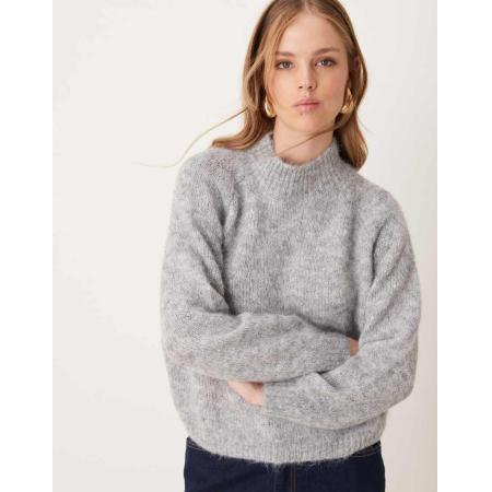 JDY Gebreide trui met hoge hals en textuur in lichtgrijs gemêleerd