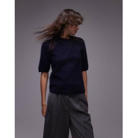 ARKET Superzachte gebreide trui van pluizig wol met ronde hals in blauw