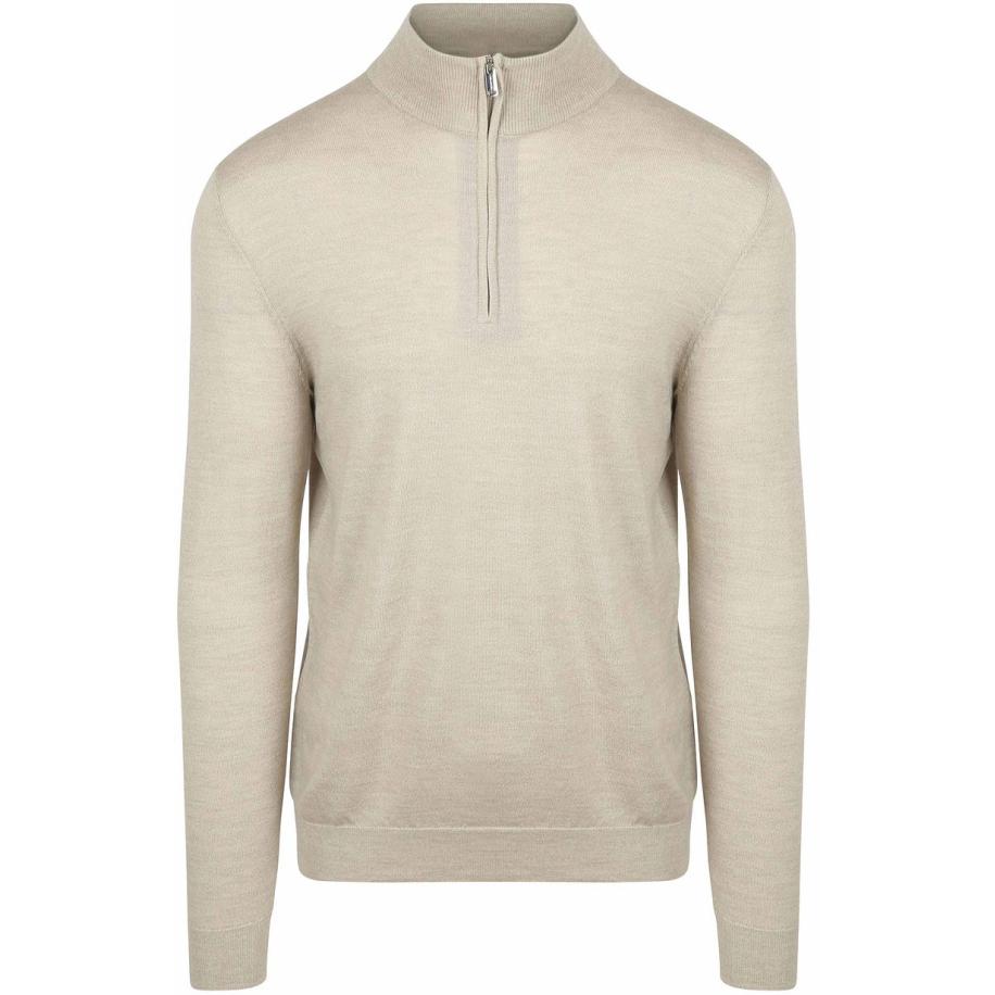 Profuomo Half Zip Pullover Merinowol Beige Bruin