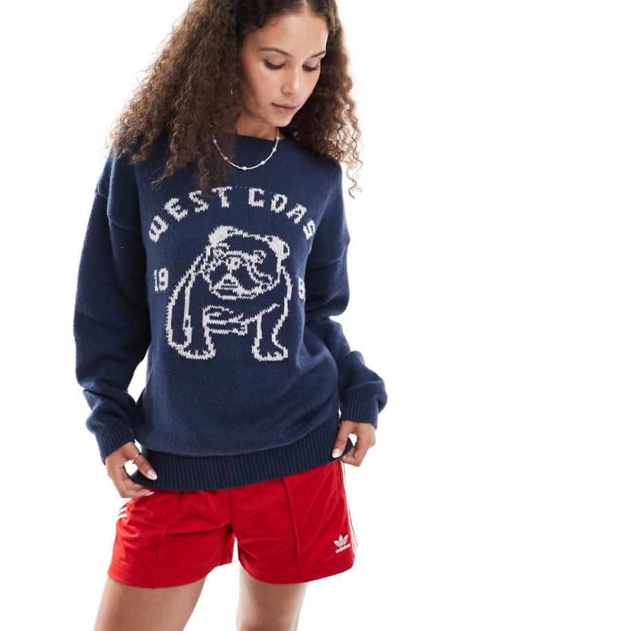 Daisy Street Ruimvallende gebreide trui met bulldog patroon-Marineblauw Blauw