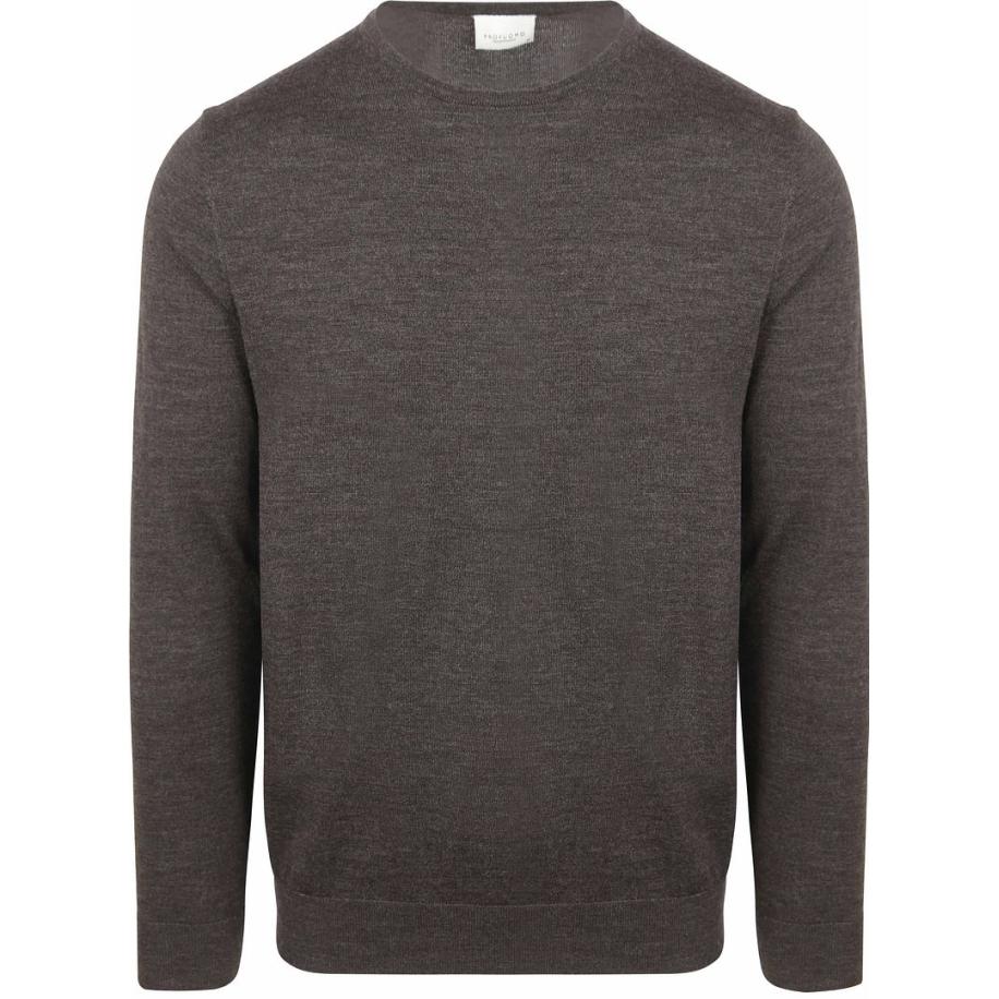 Profuomo Pullover Merinowol Donkerbruin Bruin
