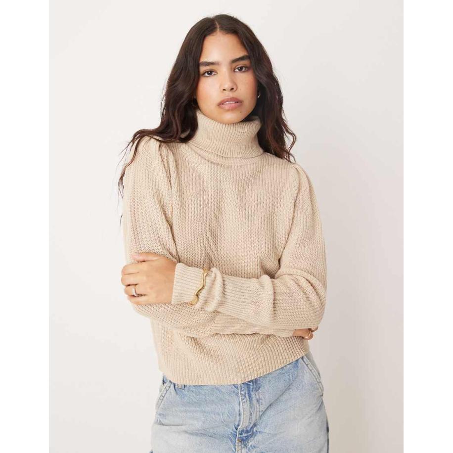 VILA Gebreide coltrui in beige-Neutraal Multicolor