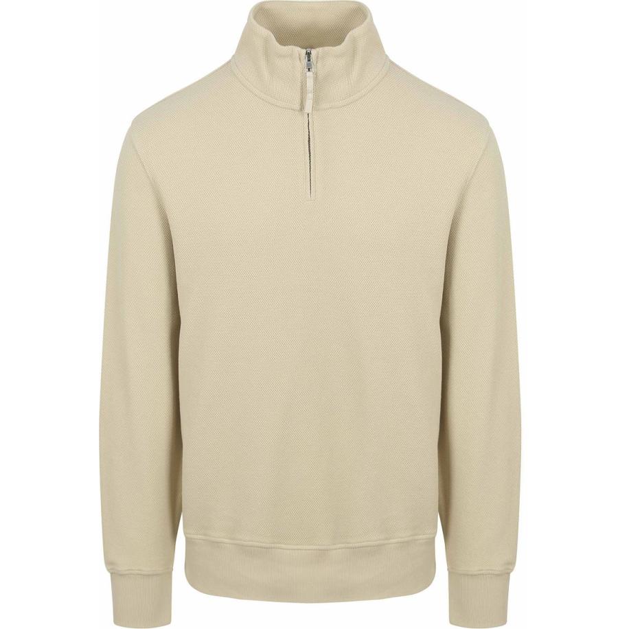 Gant Half Zip Trui Ecru Bruin