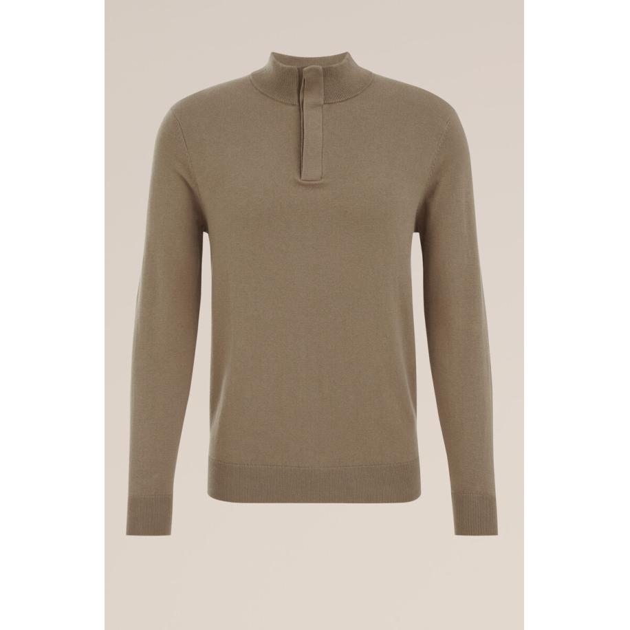 WE Fashion Heren slim fit trui - Slim Fit - Khaki - Katoen - Maat: XS Groen