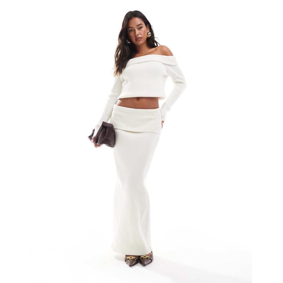4th & Reckless Trui met blote schouders en bardothalslijn in crème, deel van co-ord set-Wit Wit