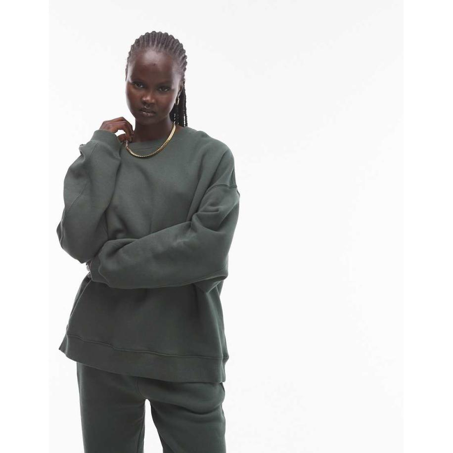 Topshop Premium Sweater met naaddetail in donkergroen, deel van co-ord set Groen