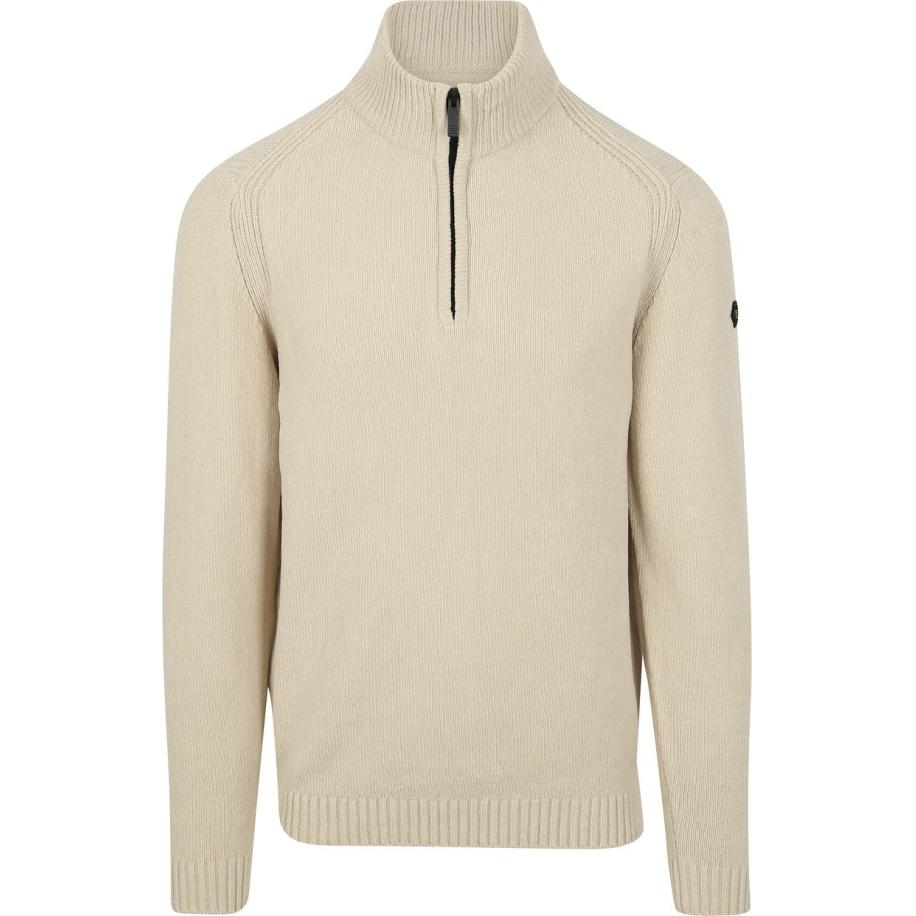 No Excess Half Zip Trui Chenille Ecru Bruin