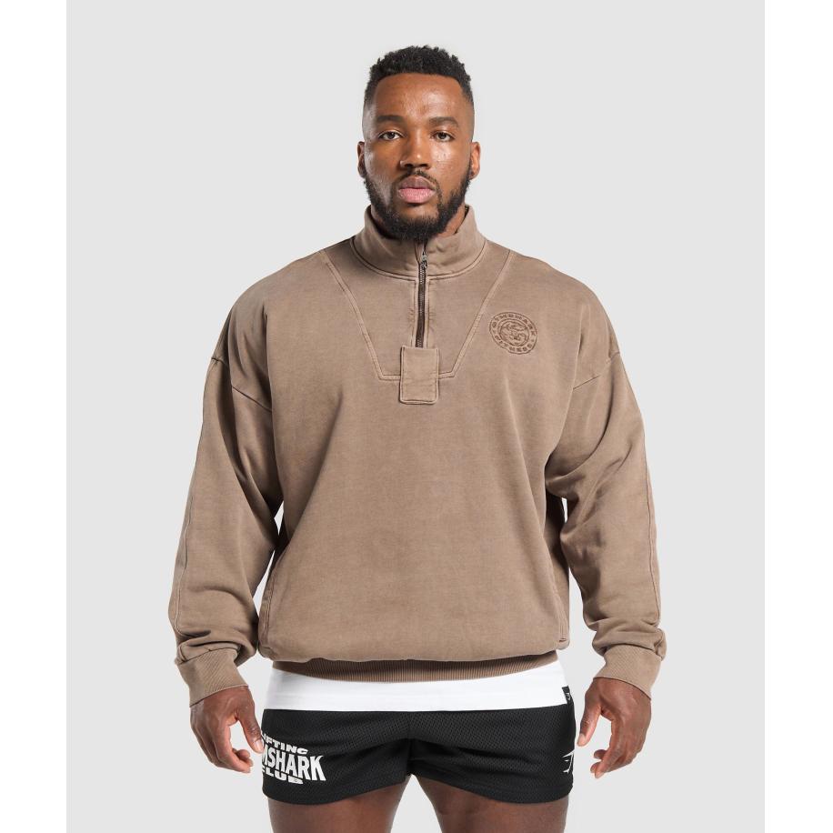 Gymshark Premium Legacy 1/4 Zip Soft Brown Bruin