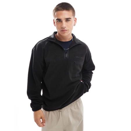 Tommy Jeans - Trui van polar fleece met 1/4 rits in zwart