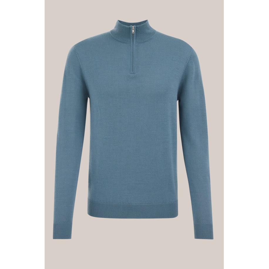 Fundamentals heren Slim fit trui van merinowol - Blauw - Merino wol - Maat: XXL Blauw