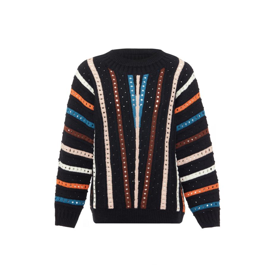 Sookie Sookie Trui lichtblauw / bruin / oranje / zwart -