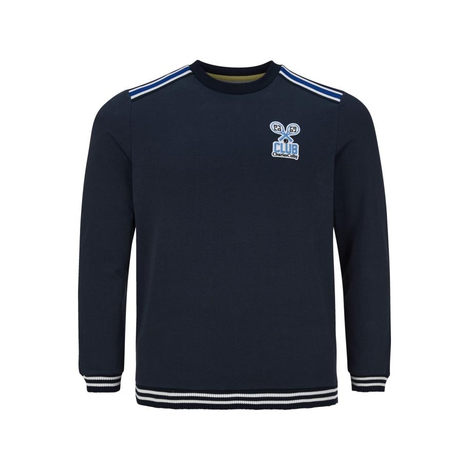 Charles Colby Sweatshirt ronde halsdonkerblauw, Effen Blauw