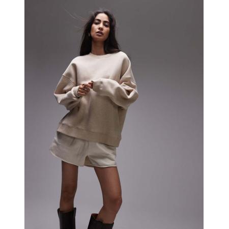 Topshop Premium Sweater met naaddetail in gemêleerd beige-Wit