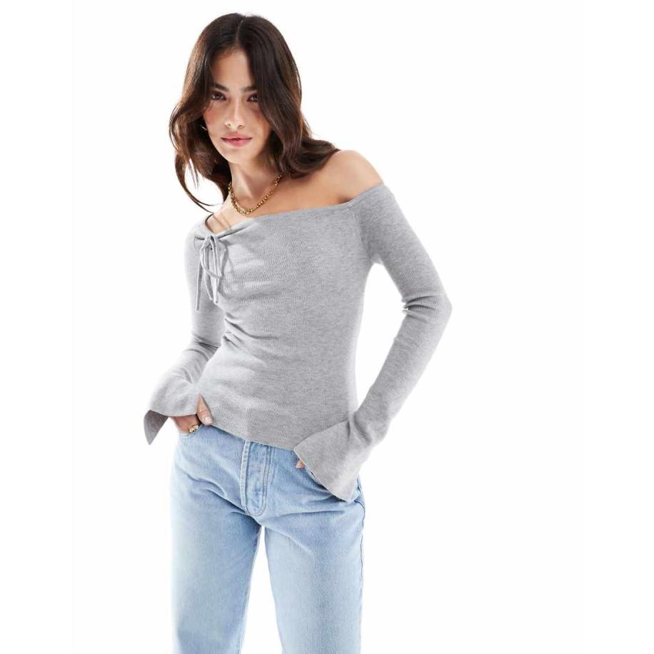 Cotton On Everfine Asymmetrische gebreide trui met lange mouwen en zonder sluiting in gemêleerd grijs Grijs