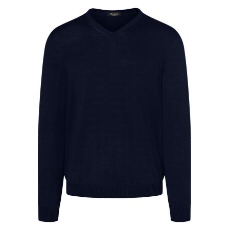 MAERZ Superwash Trui V-hals donkerblauw, Effen
