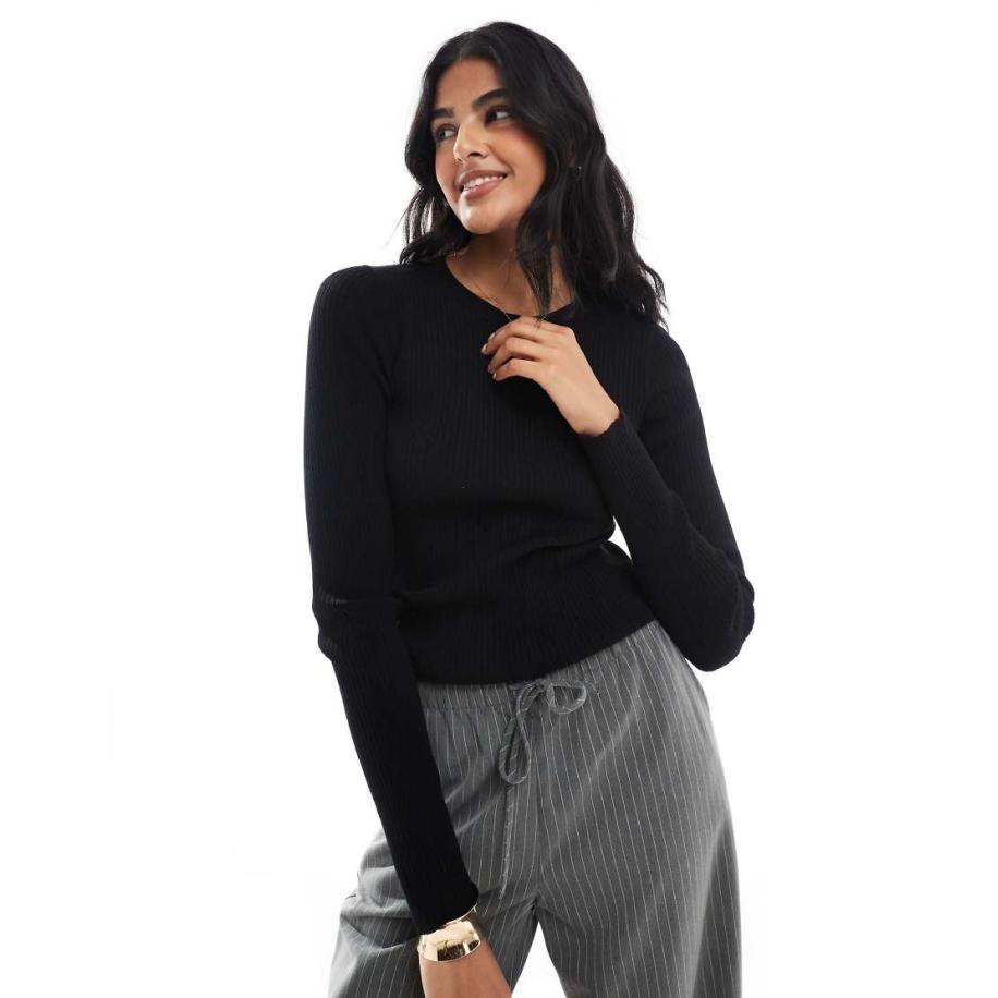 JJXX Geribbelde trui met ronde hals in zwart Zwart