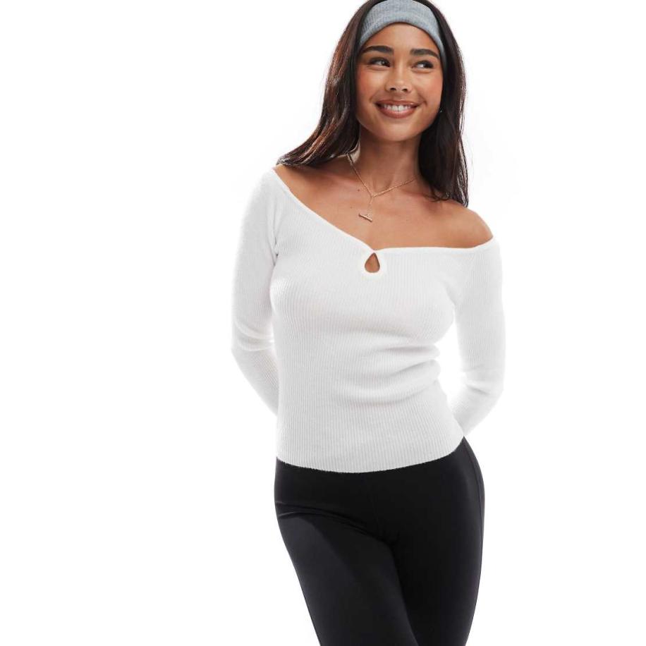 Cotton On Everfine Sweater met hartvormige halslijn, keyhole-uitsnijding en blote schouders in porselein-Wit Wit