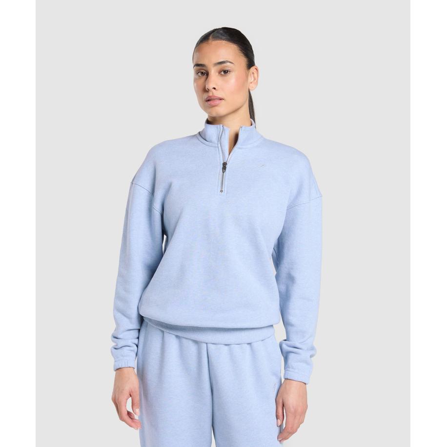 Gymshark Rest Day Sweats 2.0 1/4 Zip Pullover Blue Marl Blauw