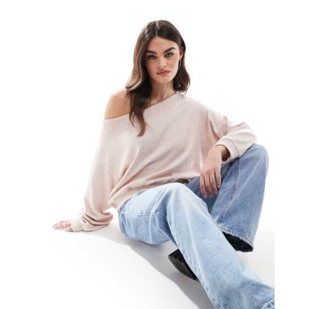 Bershka Oversized trui met blote schouder in babyroze