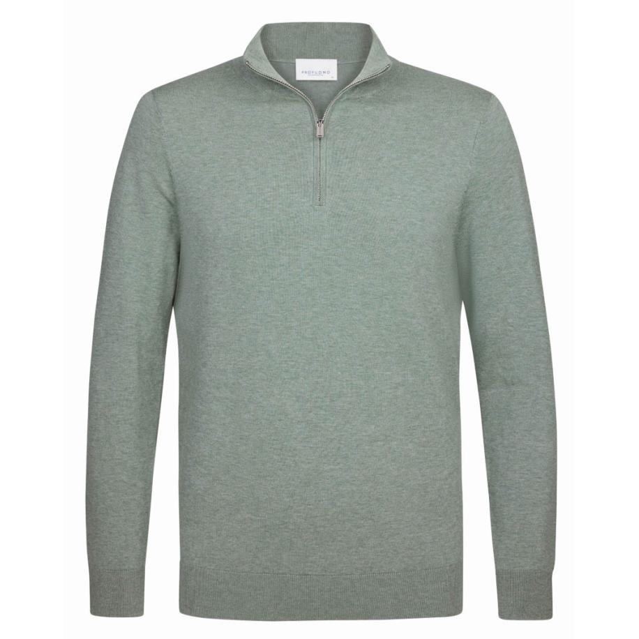 Profuomo Half Zip Pullover Luxury Basic Groen Groen