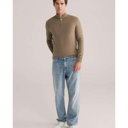 Fundamentals heren Slender fit trui met rits - Khaki - Katoen - Maat: M