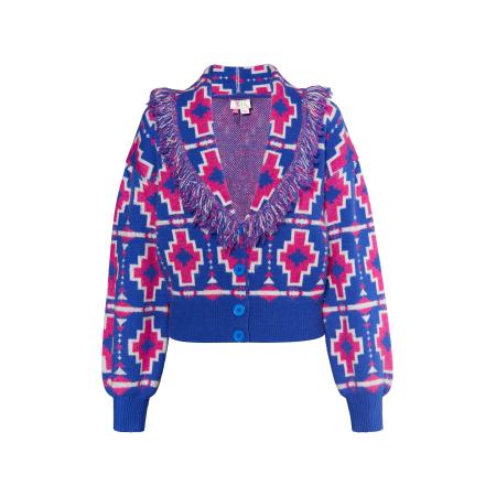 IZIA IZIA Gebreid vest blauw / framboos / wit