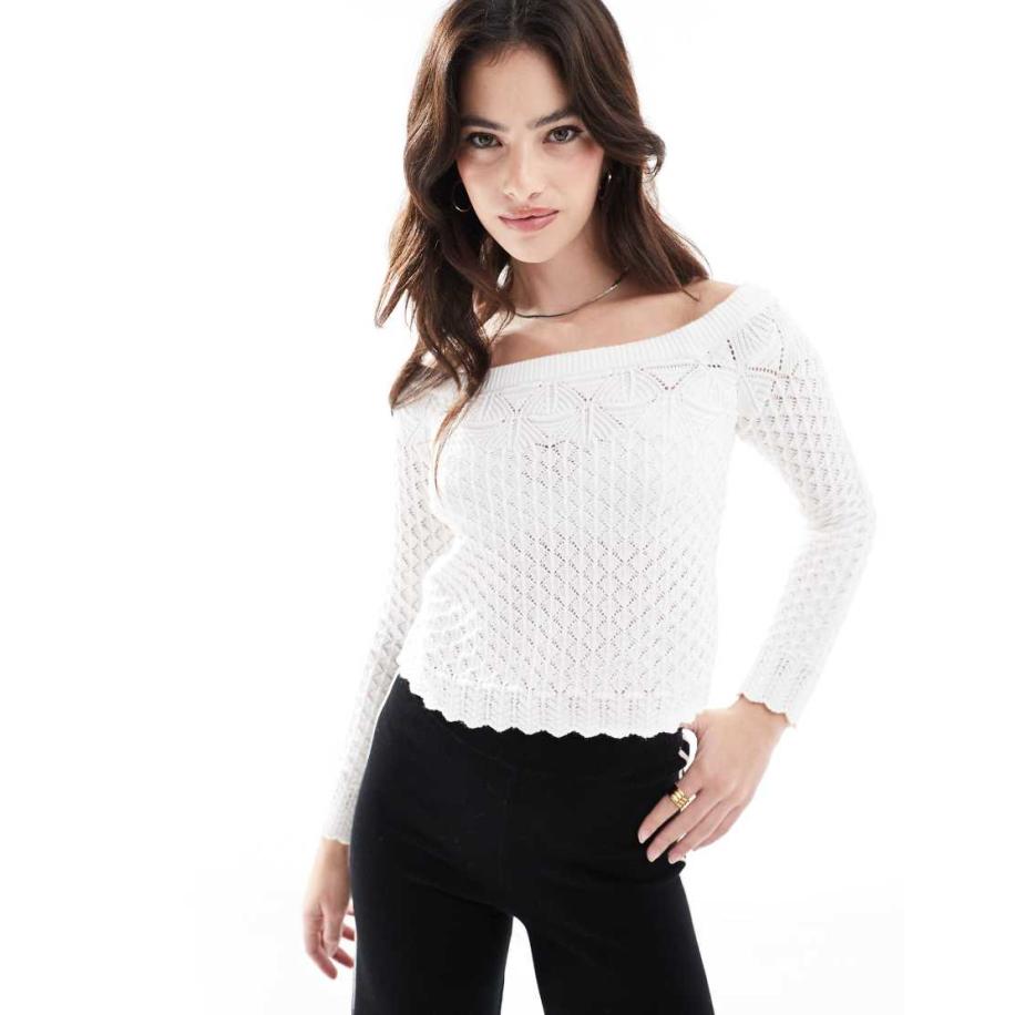 Hollister Gehaakte trui met blote schouders in wit Wit