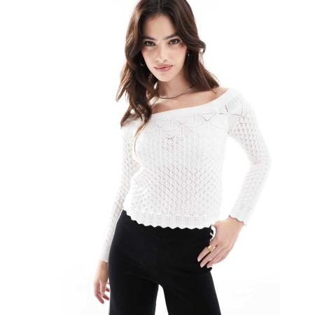 Hollister Gehaakte trui met blote schouders in wit