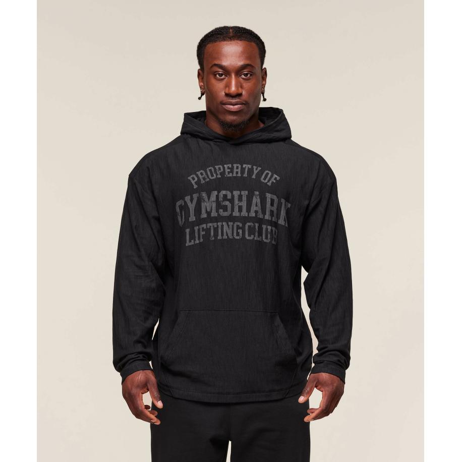 Gymshark Lightweight Slub Textured Hoodie Black Zwart