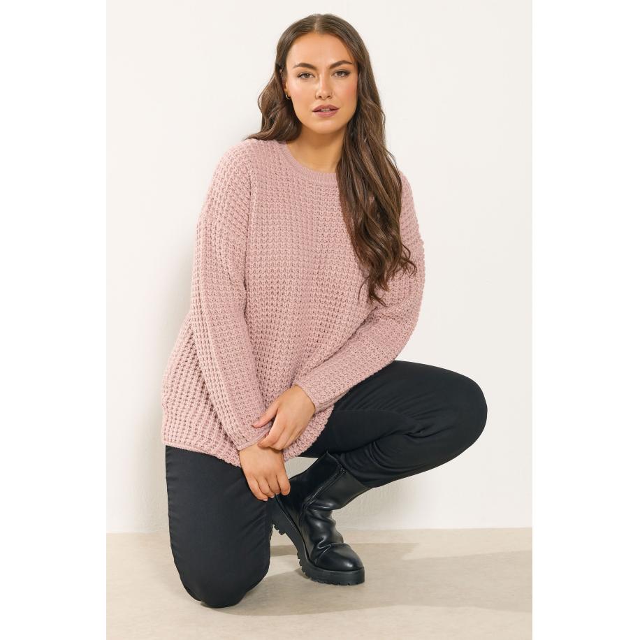 Yours Lichtroze Wafelgebreide Trui Size 46-48 Roze