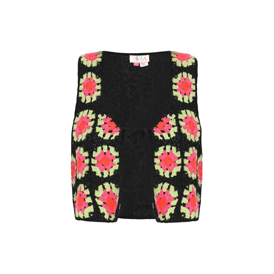 IZIA IZIA Gebreide bodywarmer lichtgroen / rood / zwart -