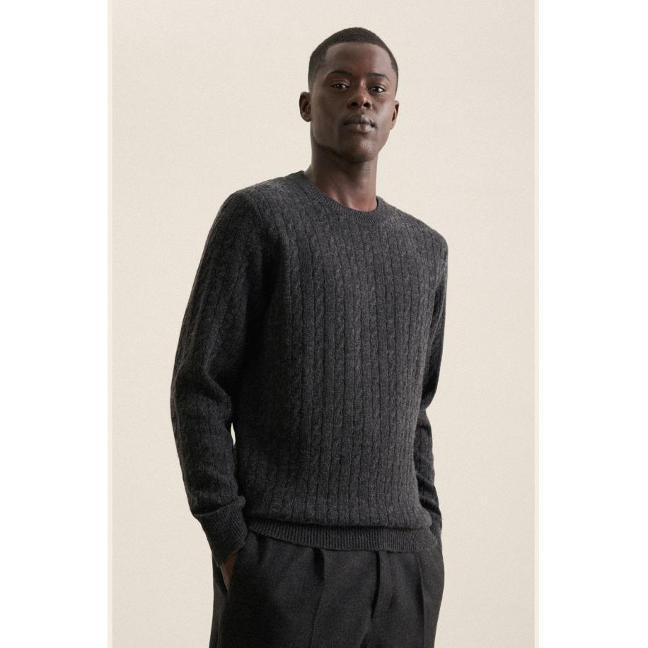 Seidensticker Trui ronde halsantraciet, Cable knit Grijs