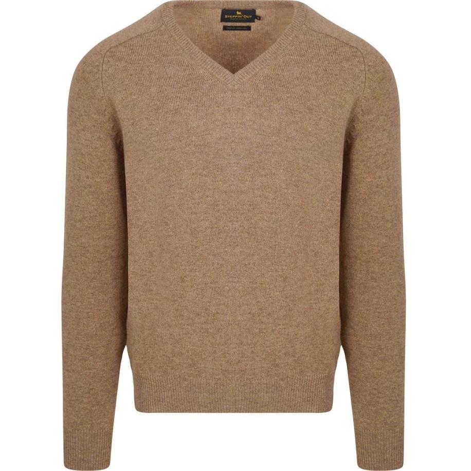 Steppin' Out Trui V-hals Lamswol Camel Bruin