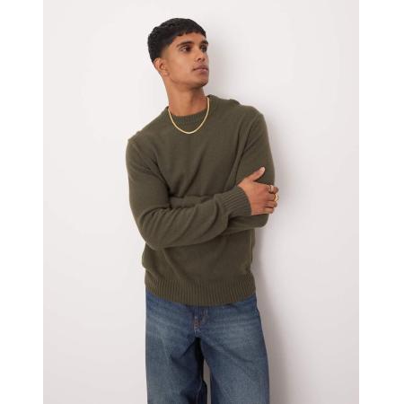 Mango - Regular-fit wollen sweater met ronde hals in kaki-Groen