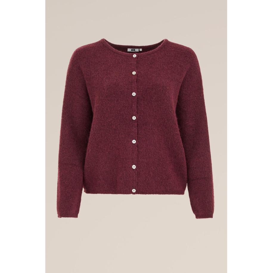 WE Fashion Dames gebreid vest met structuur - Curve - Regular fit - Bordeauxrood - Plus Size Maat: 52 Rood