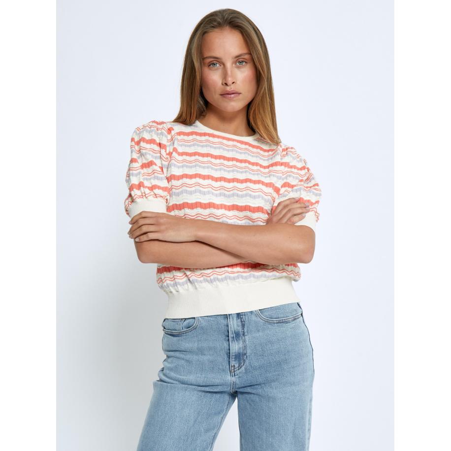 Minus minus Trui duifblauw / watermeloen rood / wit -