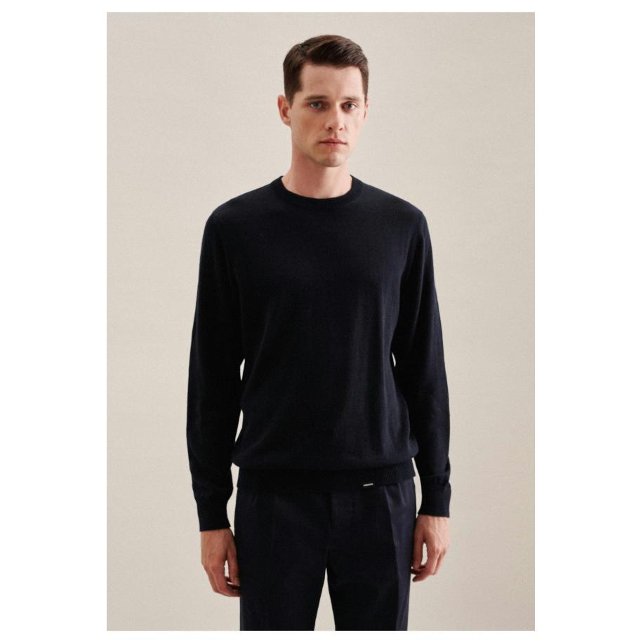 Seidensticker Trui ronde halsdonkerblauw, Effen Blauw