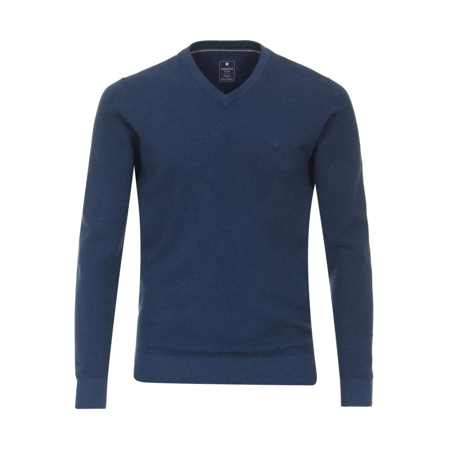 Redmond Casual Trui V-hals blauw, Effen Blauw