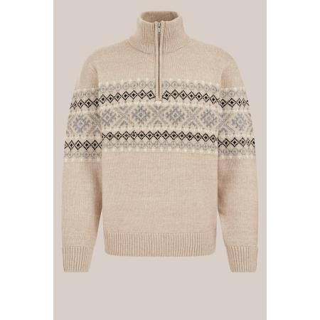 WE Fashion Heren slim fit gebreide trui met print - Regular fit - Beige - Maat: S