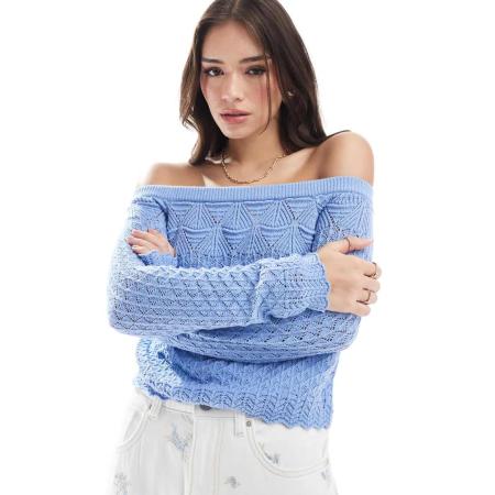 Hollister Gehaakte trui met blote schouders in lichtblauw-Paars